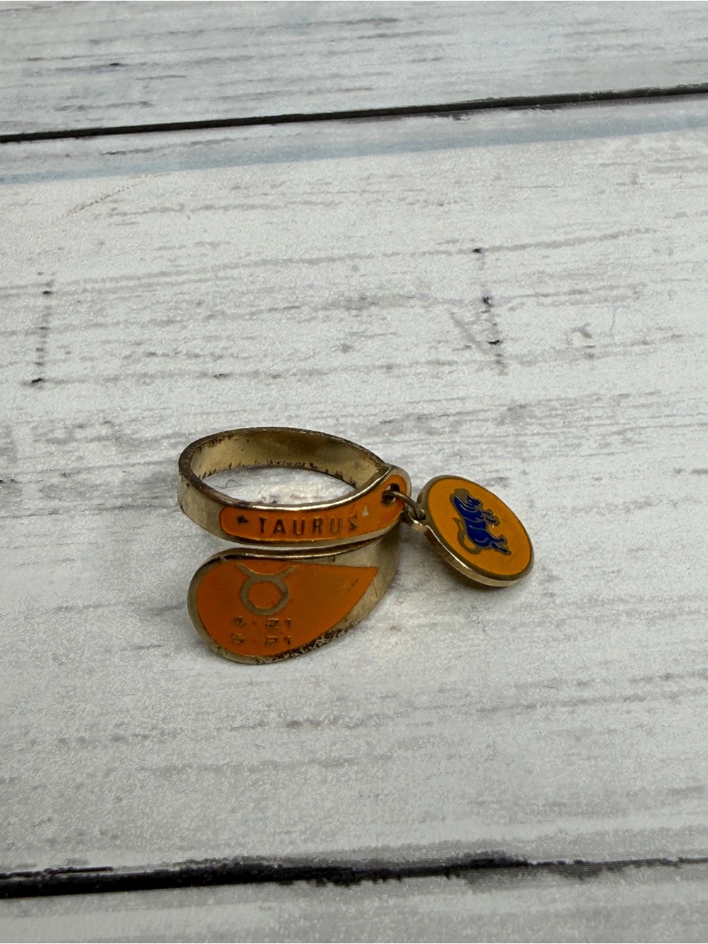 Taurus Orange Enamel Wrap Ring with Zodiac Charm